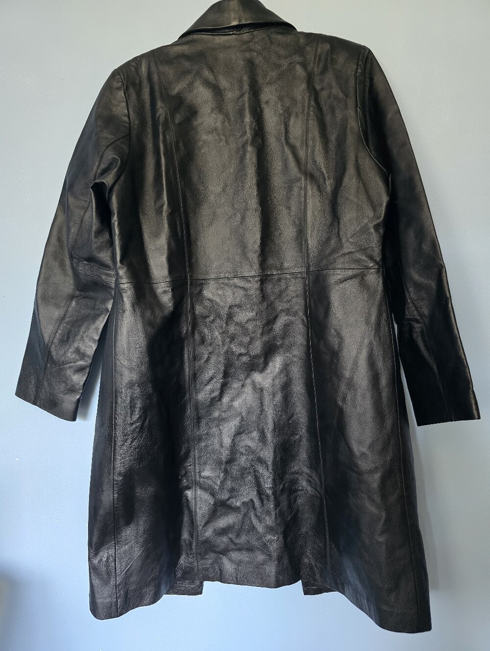 Vntg Chadwicks Women's Black 100% Leather Trench Coat Size M - Picture 9 of 13